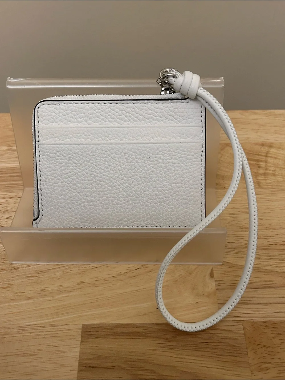 Michael Kors White Pebbled Leather Zip Card Case with MK Charm